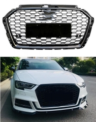 For RS3 Style Front Sport Hex Mesh Honeycomb Hood Grill Gloss Black for  A3 S3 A3/S3 8V 2017-2019 car accessories