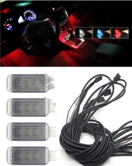 Three switchable color LED Footwell Light Interior Foot Lamp Cable Harness for GOLF MK6 7 passat b6 b7 b8 cc Q3 Q5 Q7 A3 A4 A6