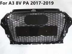 For RS3 Style Front Sport Hex Mesh Honeycomb Hood Grill Glossy  Black for  A3 8V PA  A3 S3 8V 2017-2019 car accessories