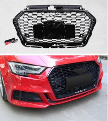 1Pcs For RS3 Quattro Style Front Sport Hex Mesh Honeycomb Hood Grill Gloss Black for  A3 S3 A3/S3 8V 2013 2014 2015 2016
