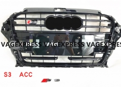 Car Front Bumper Grill Center Grille With ACC Hole Carbon Style for Audi A3 S3 2014 2015 2016 (Refit for RS3 Style)