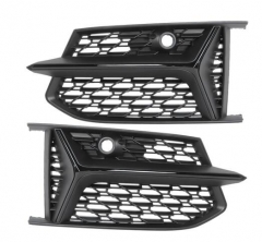 Glossy Black Mesh RS6 Style Fog Light Grilles Grills For Audi A6 C8 S6 2019 2020