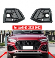 Left Right Car Front Bumper Fog Light Grille Glossy Black Fog Lamp Grill Cover With ACC Hole For Audi Q5 2021 2022 80G807681682